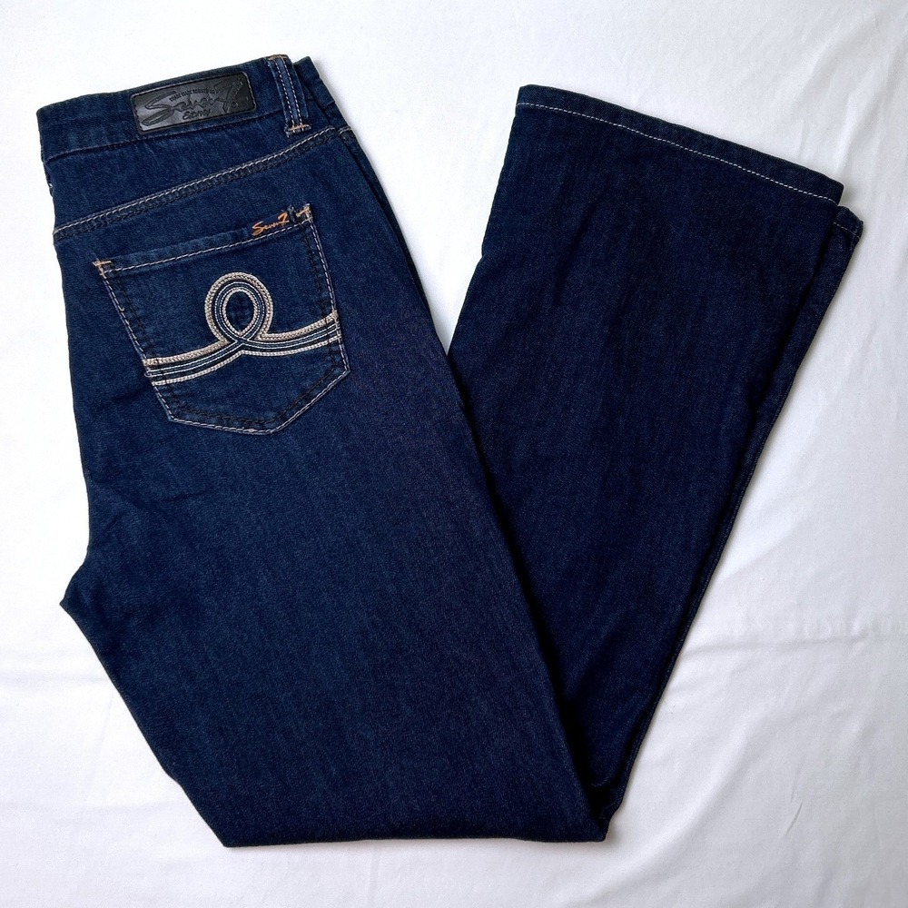 Seven7 Womens Mid Rise Slimming Bootcut Stretch Dark Wash Jeans Size 10 Blue